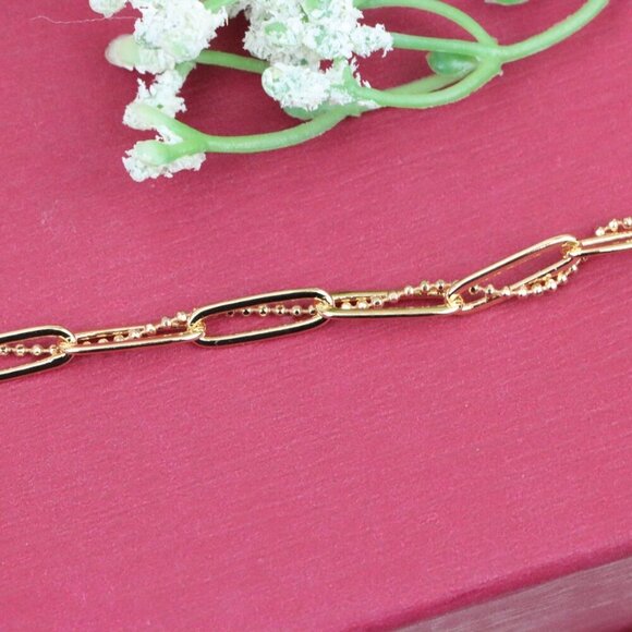 "Trendy Rose Gold Paperclip Chain Bracelet with Bead Detailing, XPBL0837 - Picture 12 of 12